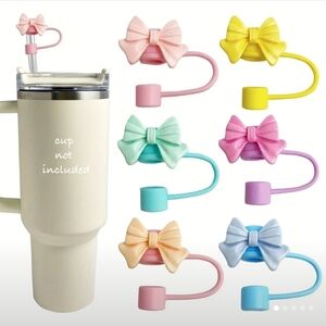 6 Colorful Bow Shaped Straw Toppers
